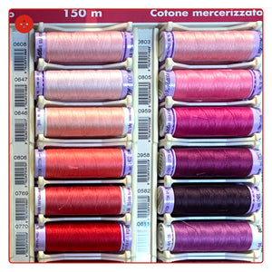 FILO per macchina COTONE 150m: NERO BIANCO GIALLO ROSSO ROSA MARRONE VIOLA